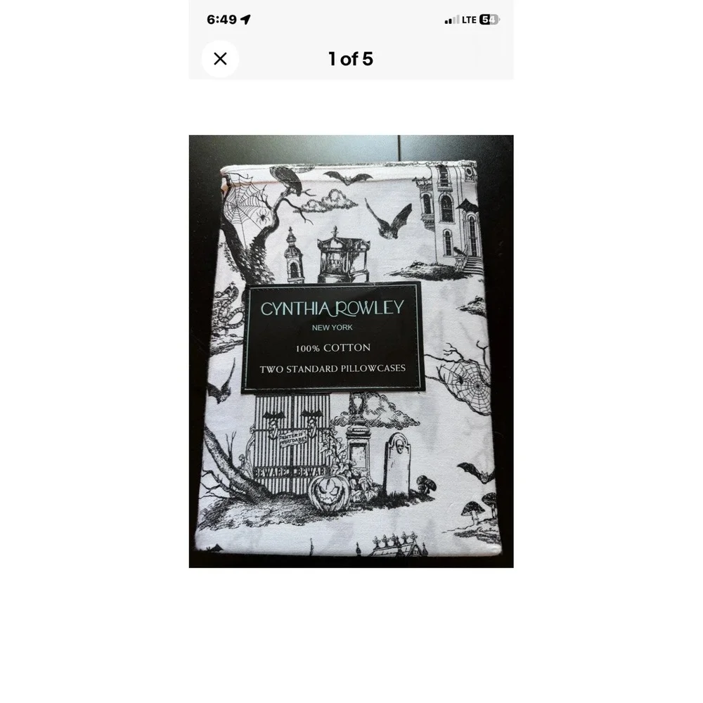 New Cynthia Rowley Halloween Haunted House 2pk Pillowcase Set Black/White Cotton